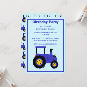 Invitation Conception de tracteur bleu pour anniversaire pers