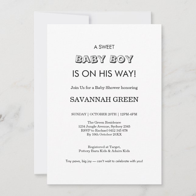 Invitation Conception de typographie pour Baby Shower minimal (Devant)