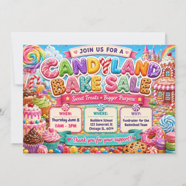 Invitation Conception de vente de pâtisseries Candyland (Devant)