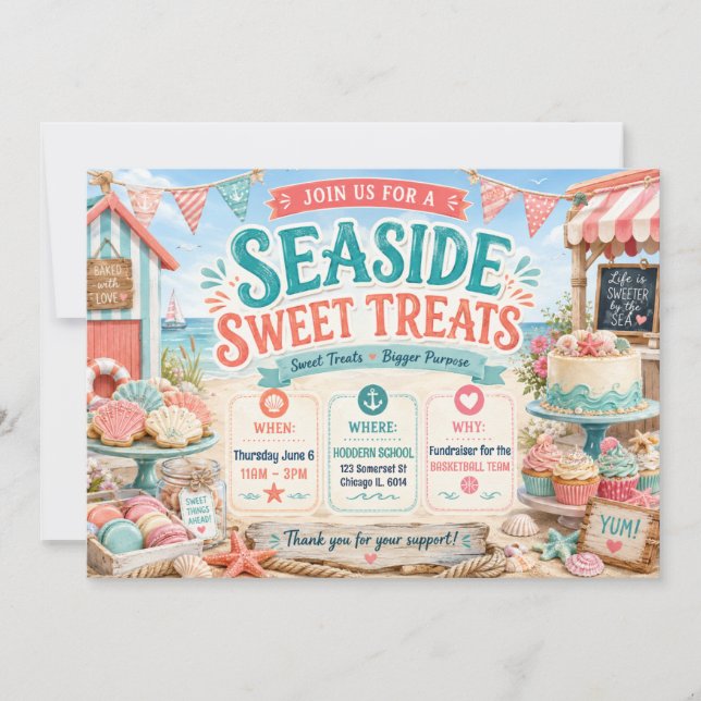 Invitation Conception de vente de pâtisseries sucrées au bord (Devant)