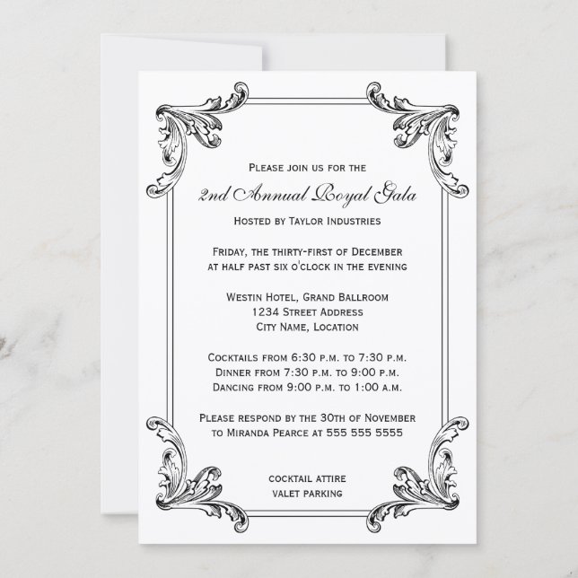 Invitation Conception Décorative Élégante Noir et Blanc (Dos)
