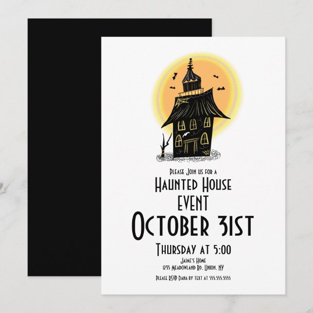 Invitation Conception dessinée à la main de maison hantée Hal (Devant / Derrière)