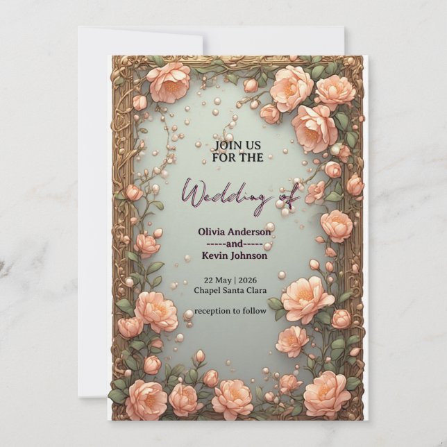 Invitation 🌸 Conception d'informations de mariage florales m (Devant)