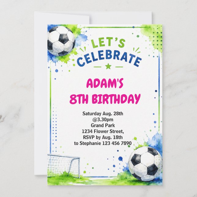 Invitation Conception d'invitation d'anniversaire de football (Devant)