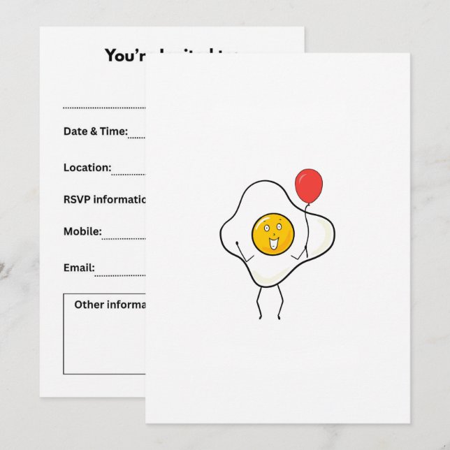 Invitation Conception d'œuf avec ballon, personnaliser, perso (Devant / Derrière)