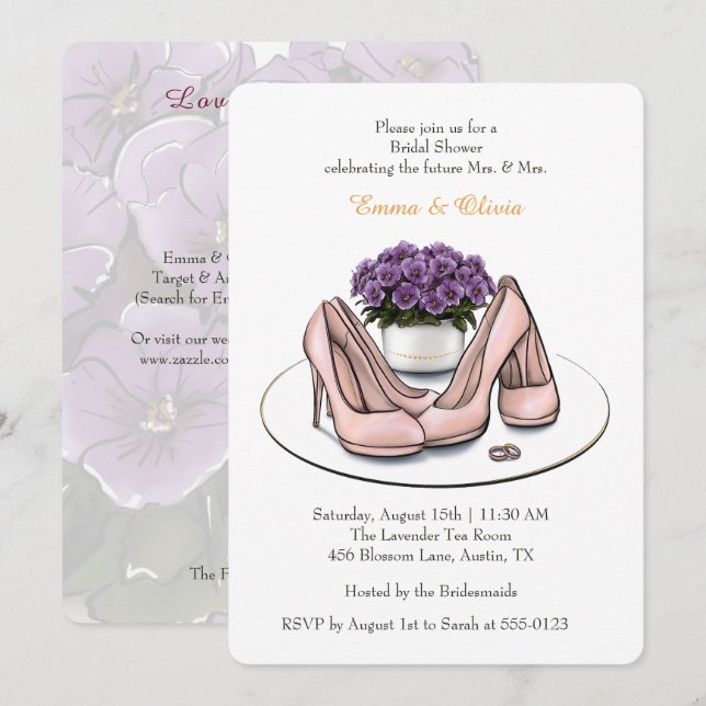 Invitation Conception Fleurs Violettes LGBTQ Réception de Mar (Devant / Derrière)