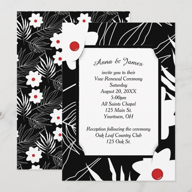 Invitation Conception florale blanche sur robe de mariée noir (Devant / Derrière)