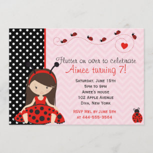 Invitation Conception mignonne de fille de coccinelle de