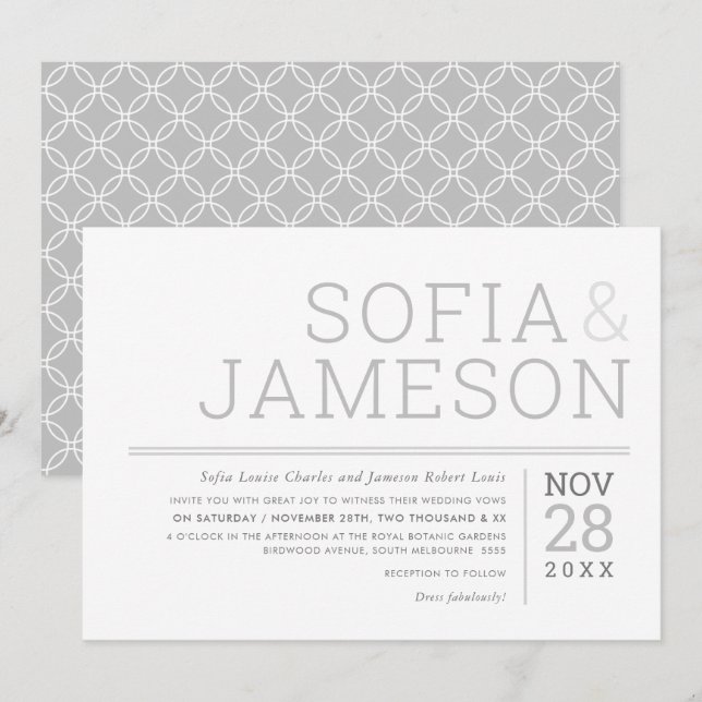 Invitation CONCEPTION MINIMALE simple type moderne gris pâle (Devant / Derrière)
