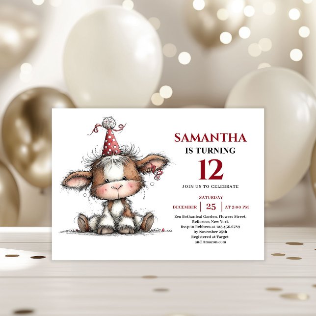Invitation Conception moderne et fantaisiste d'animaux vaches (Modern whimsical animals design kids birthday invitation

)