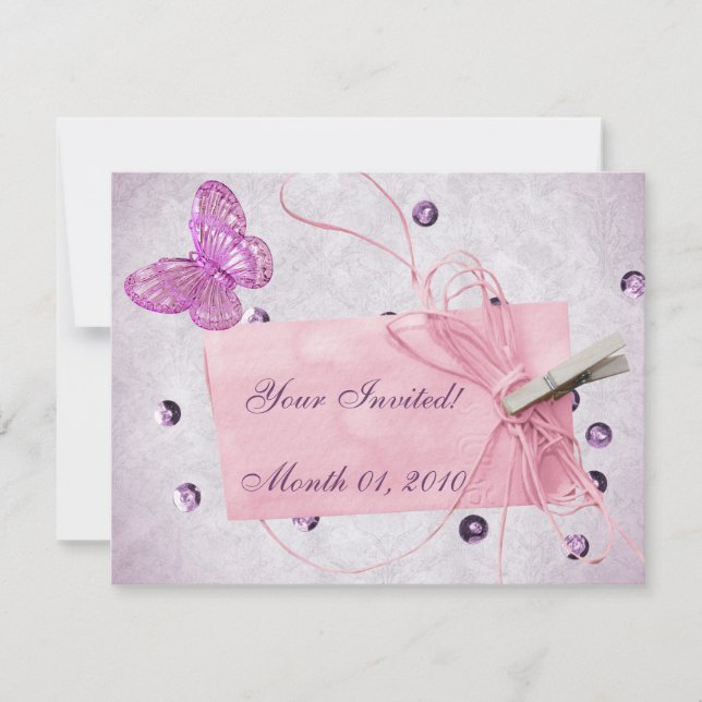 Invitation Conception personnalisable de papillon rose joli (Devant)