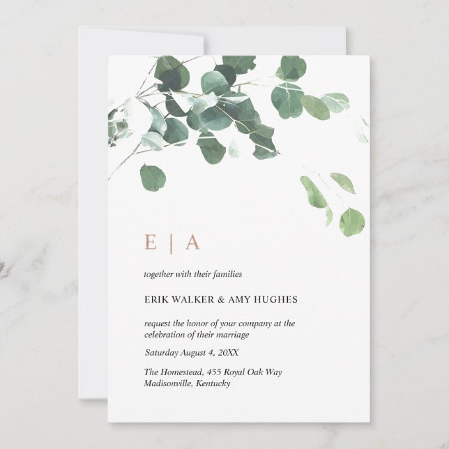 Invitation Conception personnalisée #3 - Feuilles et cuivre d (Devant)