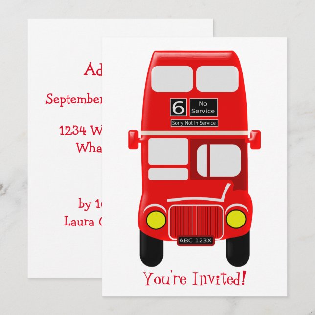 Invitation Conception personnalisée de bus Red Double Decker (Devant / Derrière)