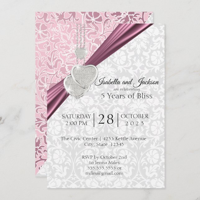 Invitation Conception pour le 5ème anniversaire de mariage -  (Devant / Derrière)