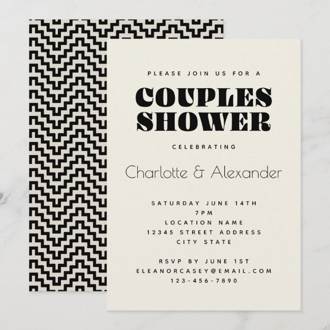 Invitation Conception Rétro Groovy 70 en Noir pour une Fête d (Devant / Derrière)