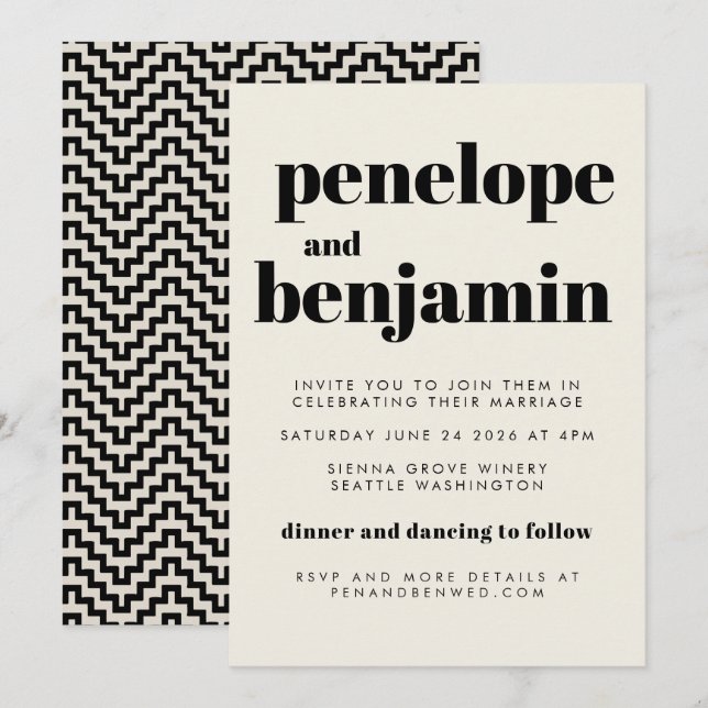 Invitation Conception Rétro Groovy Années 70 Mariage Tout-en- (Devant / Derrière)
