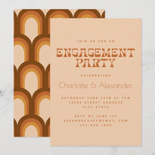 Invitation Conception Rétro Groovy des Années 70 en Marron po (Devant / Derrière)