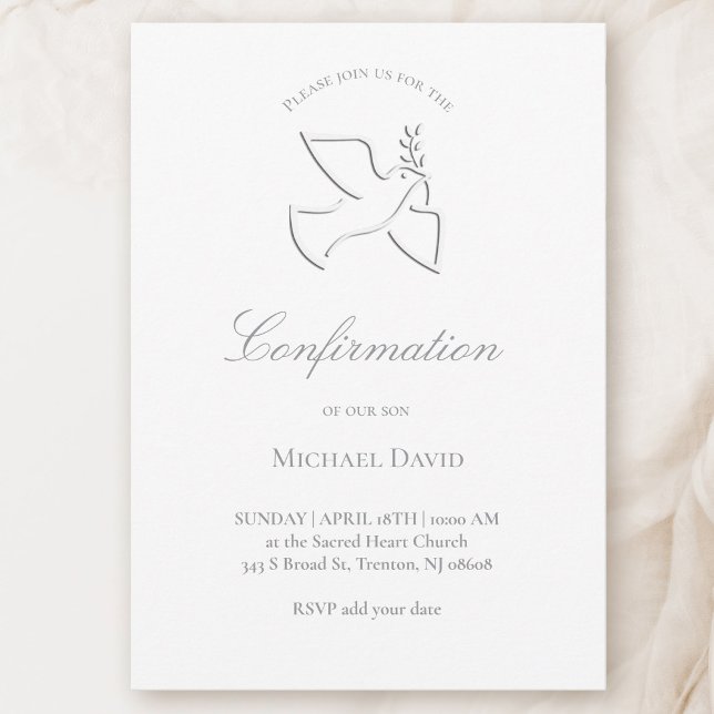 Invitation conception simple de colombe blanche Confirmation (Créateur téléchargé)