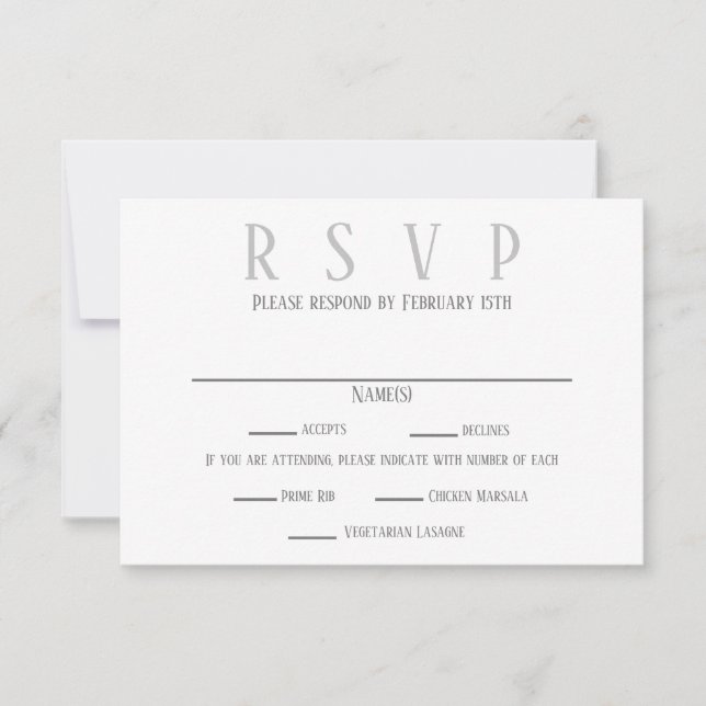 Invitation Conception SimpleGrey - RSVP/Dinner Choices Invita (Devant)