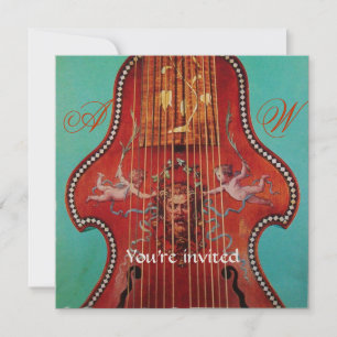 Invitation CONCERT DE MUSIQUE ANTIQUE,MARIAGE,Monogramme Roug