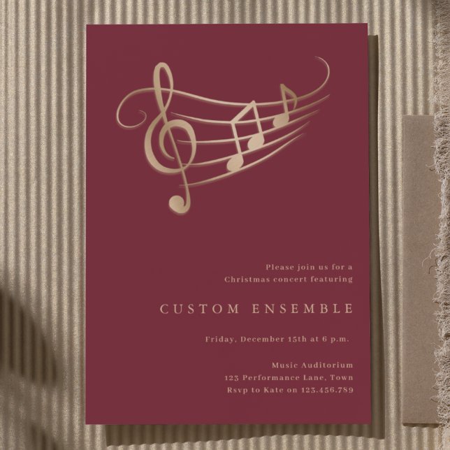 Invitation Concert de Noël Gold Red Elegant Minimal (Créateur téléchargé)