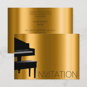 Invitation Concert de piano minimalisme formel Vip Black Gold
