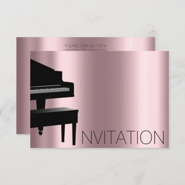 Invitation Concert de piano Minimalisme Formel Vip Rose Noir (Devant / Derrière)