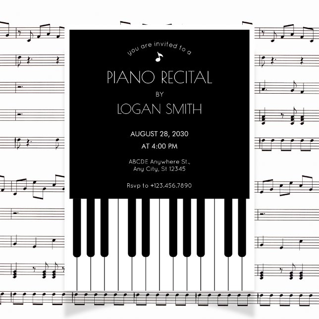 Invitation Concert de piano musical noir et blanc  (Créateur téléchargé)