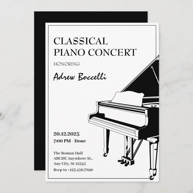 Invitation Concert élégant Piano classique (Devant / Derrière)