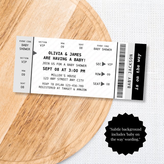 Invitation Concert Ticket Musique Gig Baby shower de plaisir  (Concert Ticket Music Gig Unique Fun Baby Shower Invitation)