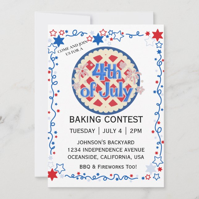 Invitation Concours de cuisson du quatrième juillet BBQ feux  (Devant)