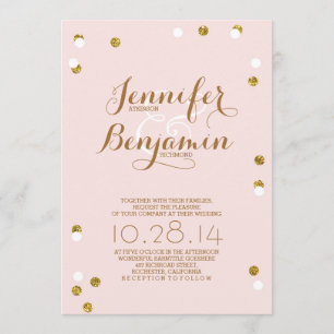 Invitation Concours de mariage moderne rose et or confetti