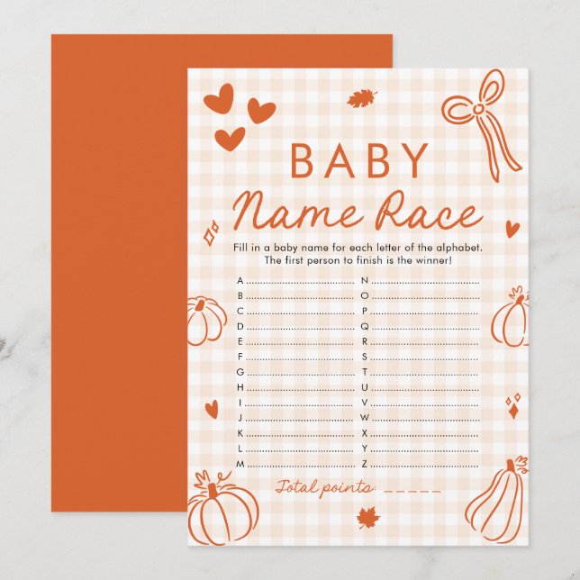Invitation Concours de noms de bébé Citrouille d'automne Jeu  (Devant / Derrière)