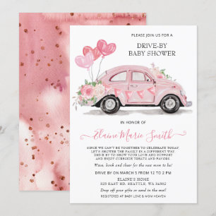 Invitation Conduire par Baby shower aquarelle Floral rose voi