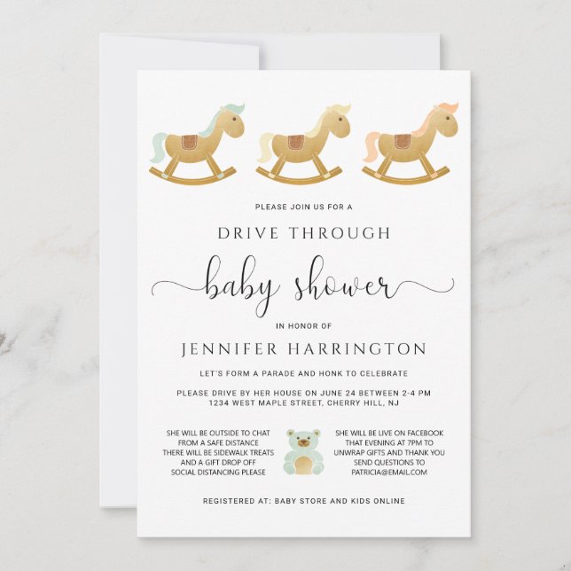 Invitation Conduire par Baby shower | Cheval Rocking Retro (Devant)