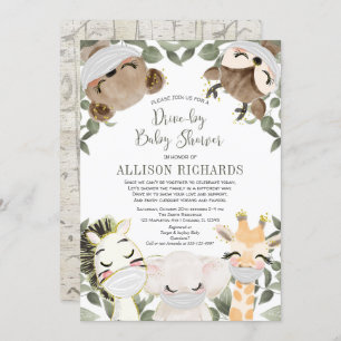 Invitation Conduire par baby shower de mignons animaux avec d