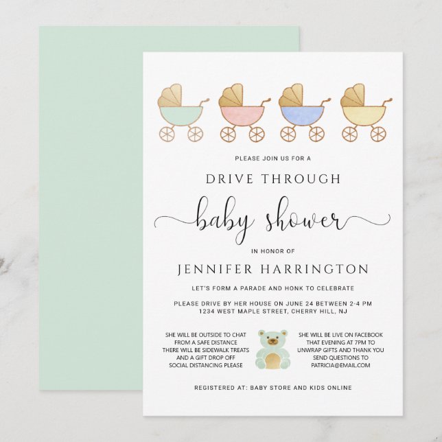 Invitation Conduire par Baby shower | Parade des transports r (Devant / Derrière)