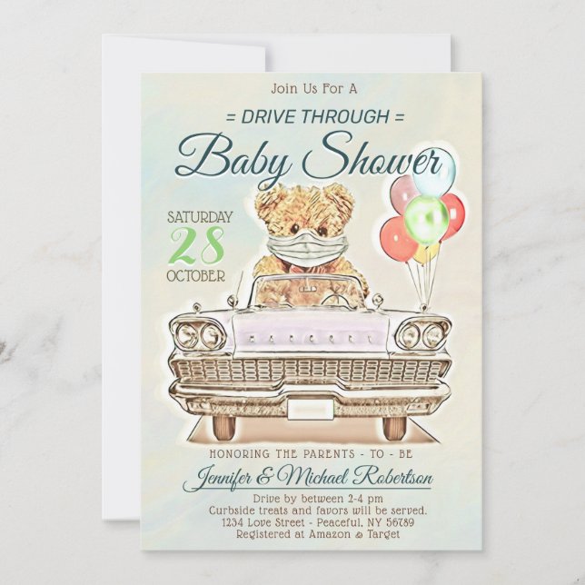 Invitation Conduire par Baby shower pour garçon ou fille (Devant)