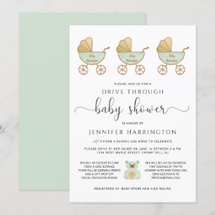 Invitation Conduire par Baby shower Retro Carriage Green