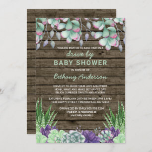 Invitation Conduire Par Baby shower Rustique Succulents