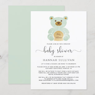 Invitation Conduire par Baby shower Teddy Bear Vert Gold Mini
