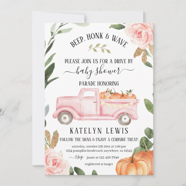 Invitation Conduire par Citrouille Girl Baby shower Invitatio (Devant)