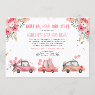 Invitation Conduire Par Floral Rose Or À Travers Fille Annive