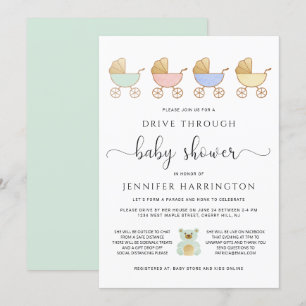 Invitation Conduire par le Baby shower  Parade des transports