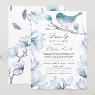 Invitation Conduire par Sweet Bird Blue Floral Boy Baby showe