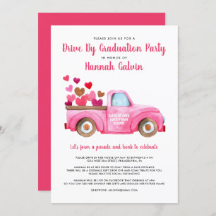 Invitation Conduite De Graduation Par Parade Pink Retro Coeur