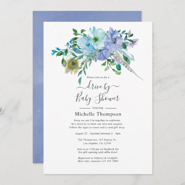 Invitation Conduite de Mint et Blue Boho par la mariée ou le  (Devant / Derrière)