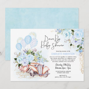 Invitation Conduite Élégante Par Baby shower Blue Gold Floral