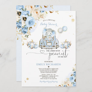 Invitation Conduite Par Baby shower Blue Roses Elephant Citro
