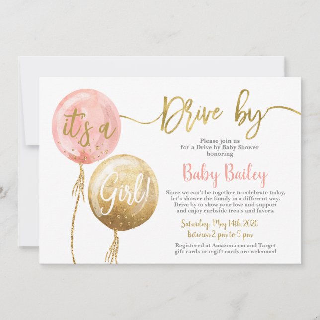 Invitation Conduite par Baby shower fille (Devant)
